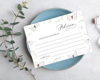 White Butterfly Bridal Shower Advice Enclosure Card - Digital Delicate Bridal Shower Advice Card - Editable Advice Enclosure Card Template