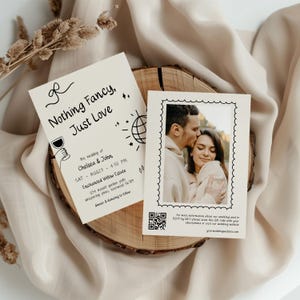 French Coquette Wedding Invitation: Custom Photo, Handwritten Script (Digital Download)