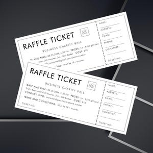 Billet de tombola minimaliste pour collecte de fonds - Modèle de carte de tombola imprimable et modifiable - Billet d'événement caritatif simple - Carte d'événement de billet de tombola