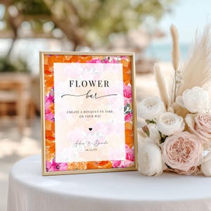 Light Faded Pink Orange Flower Bar Poster, Summer Garden Flower Bar Wedding Poster, Floral Poster Template, Editable Printable Signage
