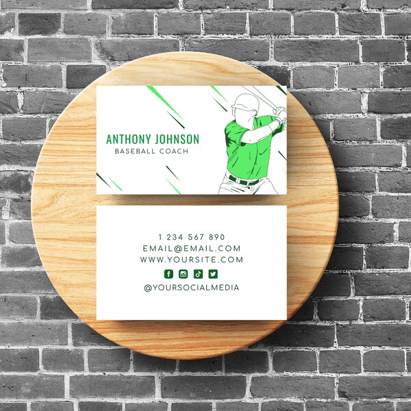 Digital Baseball Player Coach Business Card - Editable Baseball Instructor Calling Card - Printable Baseball Coach Business Card Template