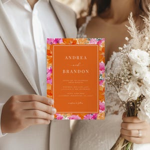 Bright Pink Orange Watercolor Floral Vibrant Fresh Spring Summer Bloom Wedding Invite | Colorful Joyful Trendy QR Code Wedding Invitation