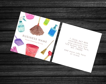 Tarjeta de presentación editable para servicios de limpieza - Plantilla de tarjeta de presentación para servicios de limpieza DIY - Tarjeta de presentación personalizable e imprimible para servicios de limpieza