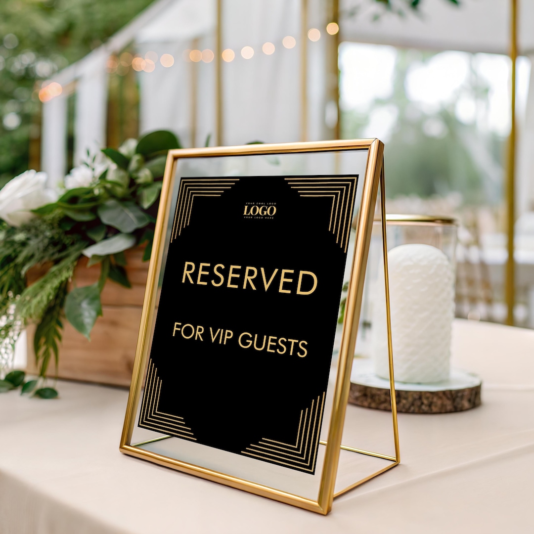 Black and Gold Reserved Sign 5x7: VIP Event Table Template (add Logo ...