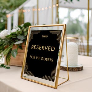 Black and Gold Reserved Sign 5x7: VIP Event Table Template (Add Logo)