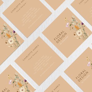 Tarjeta de presentación cuadrada editable de diseñador - Plantilla de tarjeta de presentación DIY con flores silvestres en acuarela - Tarjeta de presentación con diseño floral imprimible digitalmente imagen 3
