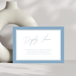Tarjeta de mampara de ducha con pantalla azul - Tarjeta digital de despedida de soltera con pantalla azul - Tarjeta de mampara con sitio web con código QR, editable e imprimible