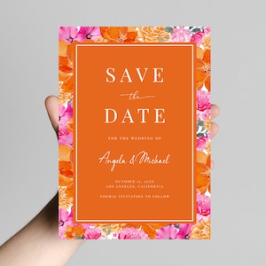 Pink Orange Wedding Save the Date Blooming Summer Garden Watercolor Floral Save the Date Invite Editable Printable Digital Template image 3