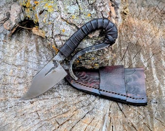 Hand-Forged Viking Style Knife | 1084 Steel | Integral Construction | Scout Carry Leather Sheath