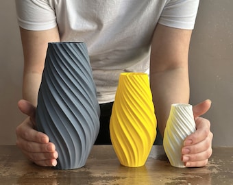 Twisted 3D Printed Vase for Dried Flowers - Modern Home Decor - lightweight