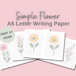 Set di 7 fogli di carta da lettere con fiori in formato A5, stampabili a casa, formato PDF, stampabili e scaricabili digitalmente, JW Writing Supplies