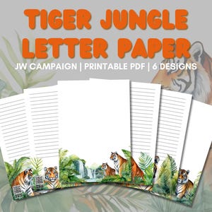 A4 A5 Tiger Jungle PDF afdrukbare brief schrijfpapier, Enjoy Life Forever JW Campaign, aquarelverfstijl, opties gevoerd en blanco pagina's