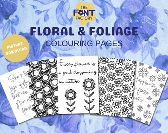 Floral and Foliage Colouring, Botanical A4, A5 Relaxation Activity Pages for Adults, 28 Page Set of Fine-line Colouring Pages for Kids