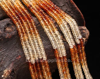 Contas de citrino facetadas AAA Rondelle: pedra preciosa sombreada, 4 mm, fio de 13 pol.