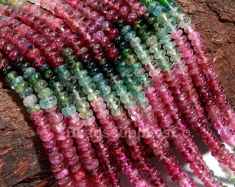 Natural Multi Tourmaline Gemstone Beads: 4mm Smooth Rondelle Beads