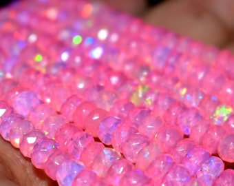 AAA+ Ethiopian Pink Opal Faceted Rondelle Beads, 4-6mm Pink Ethiopian Opal Beads, Ethiopian Opal Rondelle, Fire Opal Beads Gemstone Rondelle