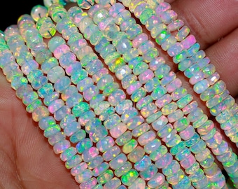 AAA Ethiopian Opal Faceted Rondelle Beads: Multi Fire Gemstone