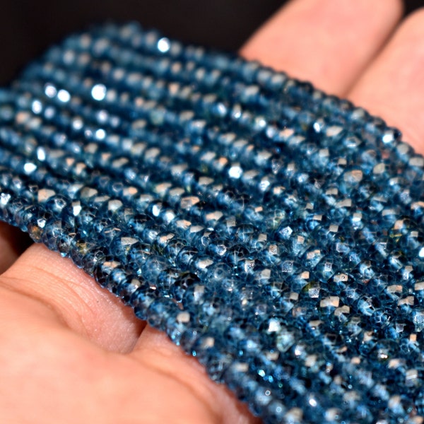 AAA+ London Blue Topaz Faceted Rondelle Beads Topaz Coated Beads Blue Topaz Rondelle Beads, suministro de cuentas para hacer joyas.