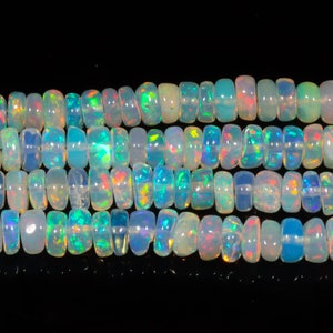 Blue Opal Beads 5 - 8 mm Opal Crystal Ethiopian Opal Beads Natural Fire Opal Ethiopian Opal Smooth Rondelle Beads Personalized Handmade Gift
