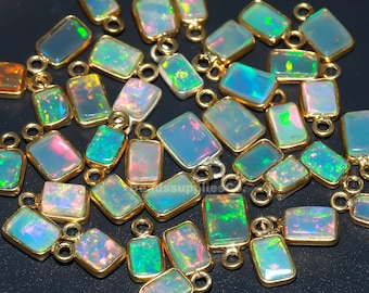 Dije conector de ópalo chapado en oro de 14k, joyería para pulsera con piedra natal