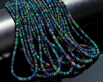 AAA+ Top Quality Black Ethiopian Opal Smooth Rondelle Beads Black Ethiopian Opal Beads Multi Fire Opal Beads Smooth Opal Beads Black Opal