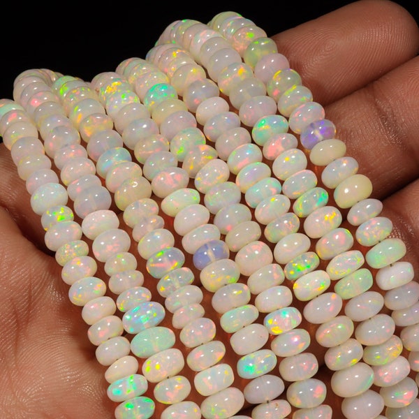 AAA+ Natural Fire Opal Beads, Rondelle Opal Beaded Necklace ,Ethiopian Opal Flashy Fire Opal Beads, One Strand 5X9 MM, Wholesale Opal.