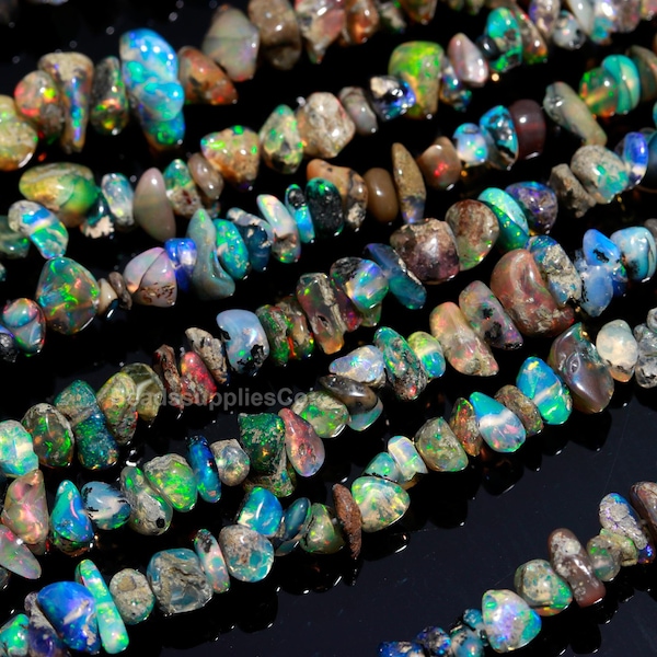 Flashy Ethiopian Opal Uncut Chips Gemstone Beads, 16" Strand, AAA Quality Welo Opal Rough Raw Beads Strand, Multi Fire Opal Beads Necklace