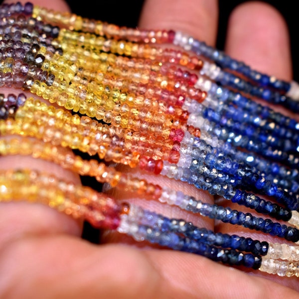 BESTSELLER 16'' inches Multi Sapphire Faceted Rondelle Beads,Sapphire Multi Rainbow Beads, Wholesale Beads Supplier.
