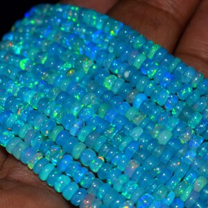 Blue Opal Rondelle Beads: Smooth Ethiopian Opal, 3-5 mm