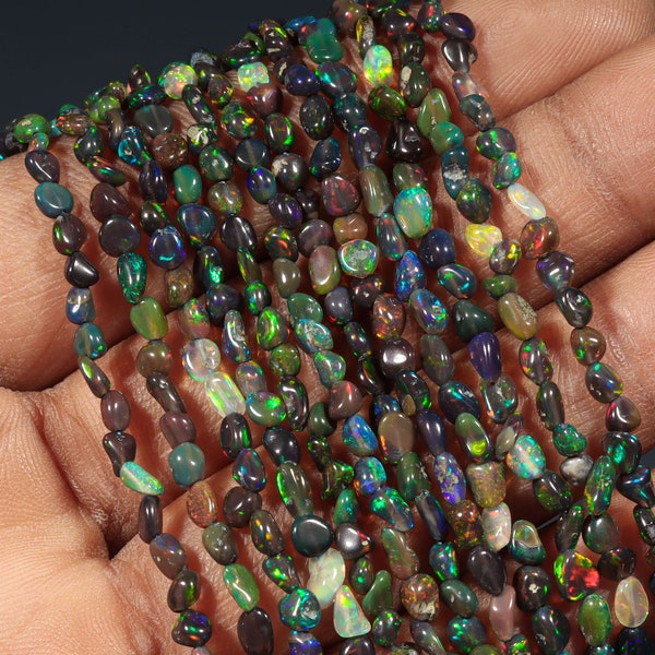 Natural Ethiopian Opal Strand / Nuggets Smooth Opal Beads, Multi Fire Opal Gemstone Beads Strand Black Opal Top Quality Opal Stone Jewelry.