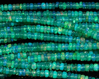 AAA+ Green Opal Smooth Rondelle Beads Welo Opal Ethiopian Opal Rondelle beads Green Opal Plain Beads Flashy Fire Opal Jewelry Handmade Gift
