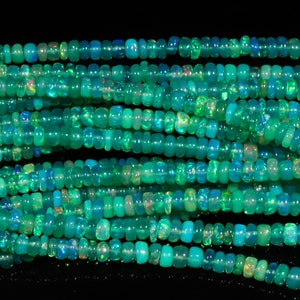 AAA+ Green Ethiopian Opal Rondelle Beads: Flashy Fire Opal Jewelry