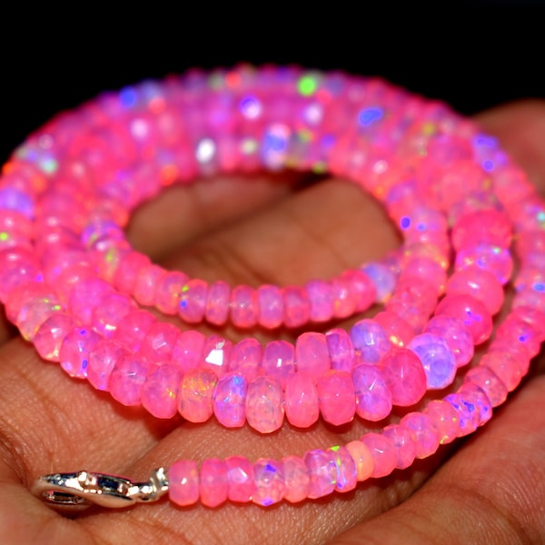 Perles d'opale 100% naturelles AAA+, perles d'opale rose à facettes, perles de pierre d'opale rose d'Éthiopie - Perles de pierre d'opale, perles de pierre d'opale rose.