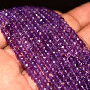 AAA Amethyst Faceted Rondelle Beads: 4mm African Gemstone, 13&quot; Strand