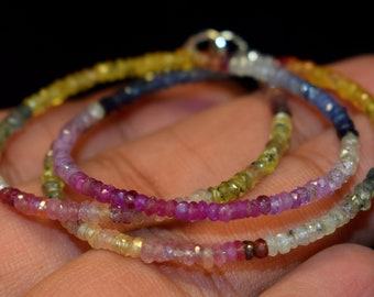 Multi Sapphire Beaded Necklace: Faceted Rondelle, September Birthstone