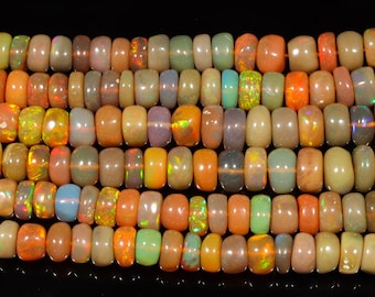 AAA+ Ethiopian Opal Rondelle Beads: Smooth Fire Opal Strands (3-6 mm)