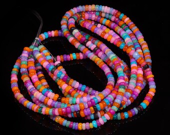 Multi Fire Ethiopian Opal Rondelle Beads: AAA+ Grade, 3-5.5mm