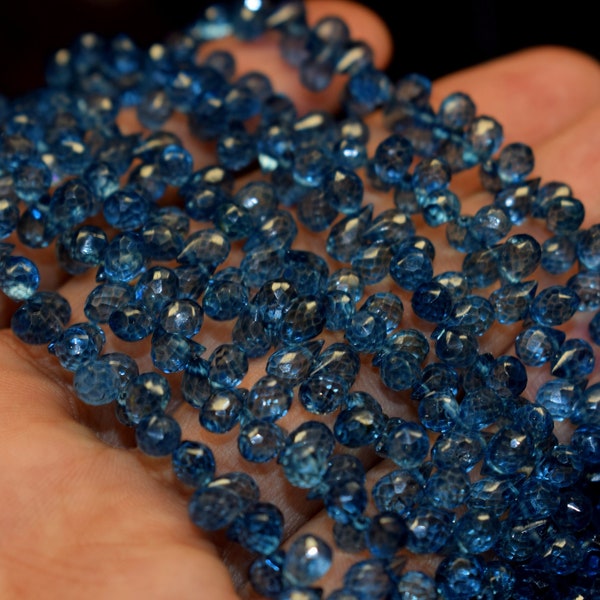 London Blue Topaz Faceted Briolette Drop Shape Beads, Topaz Drops Beads, Topaz Faceted Beads, London Blue Topaz Beads, London Blue Topaz