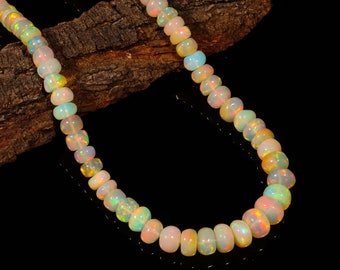 Colar de Opala Etíope: Contas Rondelle de Pedras Preciosas Naturais