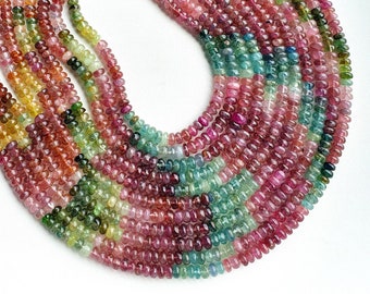 Multi Tourmaline Gemstone Beads: 4mm Smooth Rondelle Beads