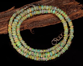 Collar de cuentas de ópalo etíope: piedra preciosa redonda de ópalo Welo de 3-5 mm, 43 cm
