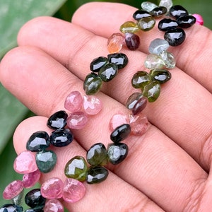 Multi Tourmaline Faceted Heart Beads: 6mm Briolette Strand