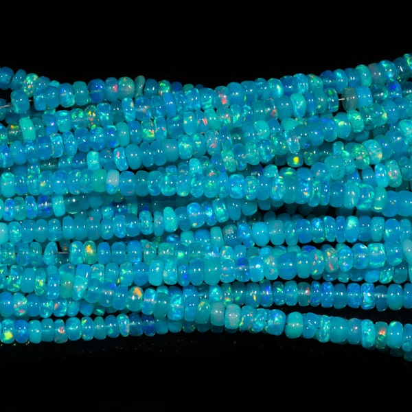 Super Quality Blue Paraiba Opal Smooth Rondelle Bead Welo Opal Bead Ethiopian Opal Rondelle beads Blue Opal Plain Beads Fire Opal Beads