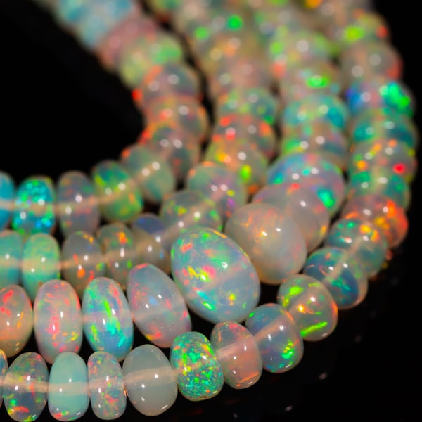 AAA+ Ethiopian Opal Smooth Rondelle Beads, Top Quality Ethiopian Opal Beads, White Ethiopian Opal Rondelle Beads, Multi Fire Opal Rondelle