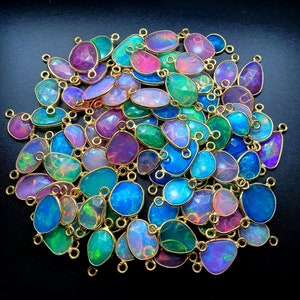 Ethiopian Opal Charms: Solid 925 Sterling Silver Connectors