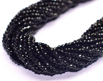 AAA Black Spinel Micro Faceted Round Beads: 2mm 3mm 4mm, 13" Strand
