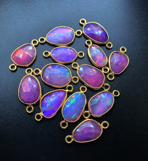 Ethiopian Opal Charms: Solid 925 Sterling Silver Pink Connectors