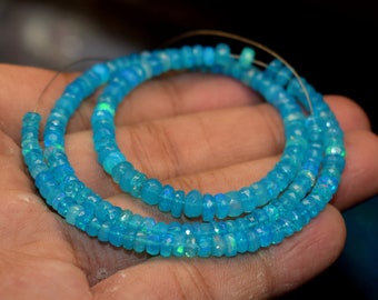 Faceted Blue Ethiopian Opal Beads: AAA+ Rondelle Gemstone Beads (4-6 mm)