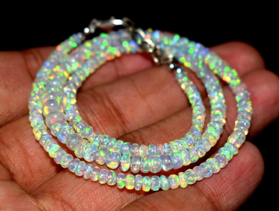 Ethiopian Opal Beads: AAA+ Smooth Rondelle Multi Fire Opal Gemstone (2-4.5 mm)