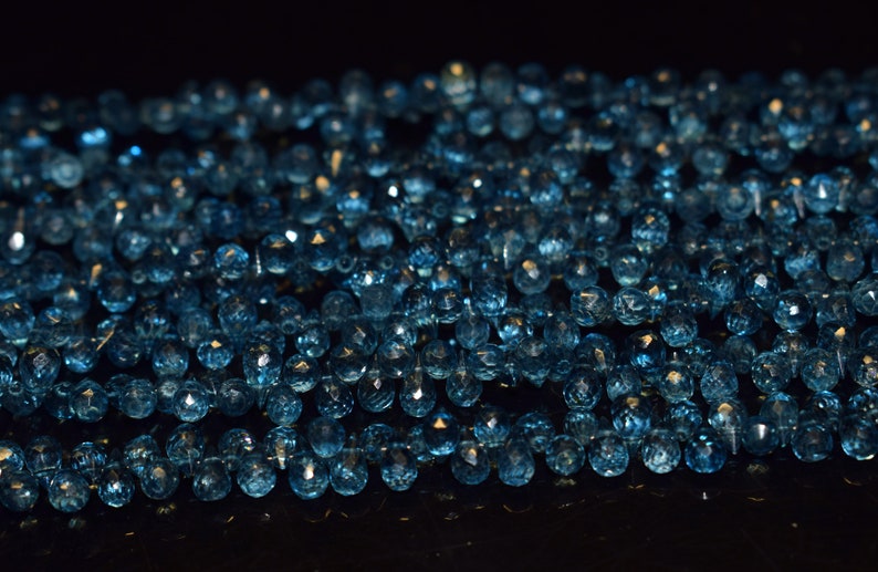 London Blue Topaz Faceted Briolette Drop Shape Beads, Topaz Drops Beads, Topaz Faceted Beads, London Blue Topaz Beads, London Blue Topaz image 4